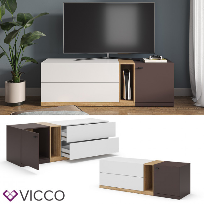 Kommode Weiß, mit Wohnzimmer Schubladen für TV-Lowboard 2 170x55cm, Vicco Phönix