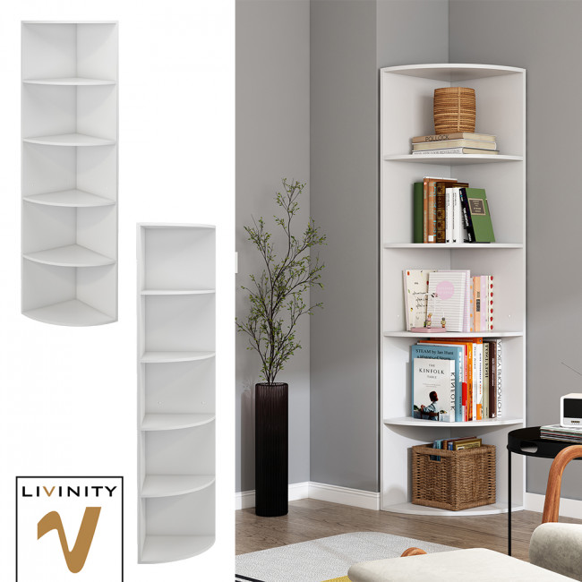 Livinity Eckregal Fabienne, 180x40cm, Fächern Bücherregal 5 stehendes Weiß, mit
