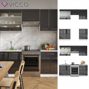 VICCO Küchenzeile 200cm Fame-Line Anthrazit Hochglanz 
