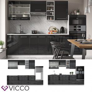 Vicco Küchenzeile Küchenblock Einbauküche 280cm Fame-Line Anthrazit Hochglanz