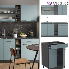 Vicco Küchenzeile R-Line Solid Anthrazit Blau Grau 160 cm modern Küchenschränke Küchenmöbel