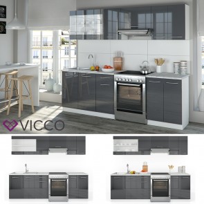 VICCO Küchenzeile 240cm Anthrazit Hochglanz R-Line 